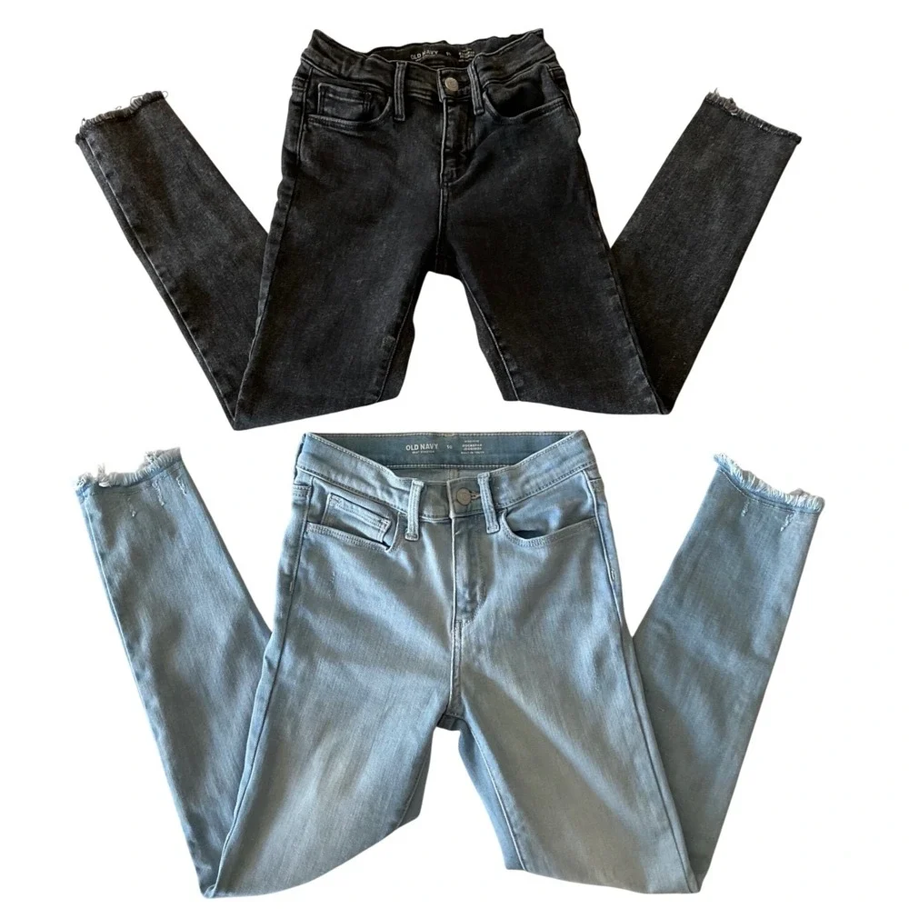 Old Navy Kids Girls Jeans 2 Pack Rockstar Skinny Light‎ Blue Black Size 10